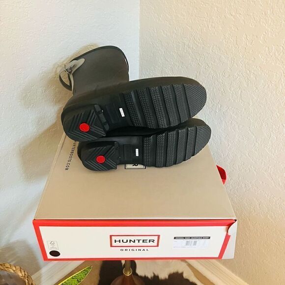 HUNTER Original Short Back Adjustable Rain‎ Boot, BLACK GRAY, Size 9, NWT - Picture 12 of 16